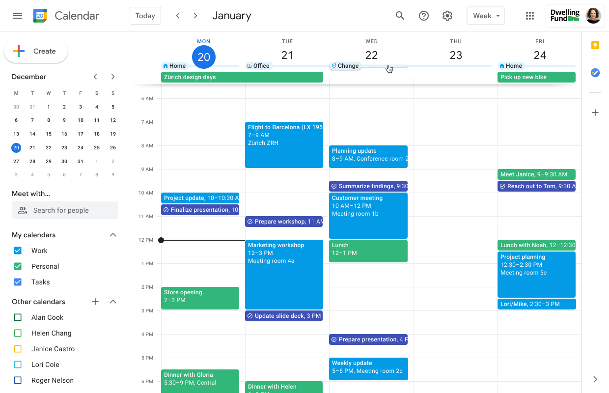 Giao diện công cụ Google Calendar trên laptop
